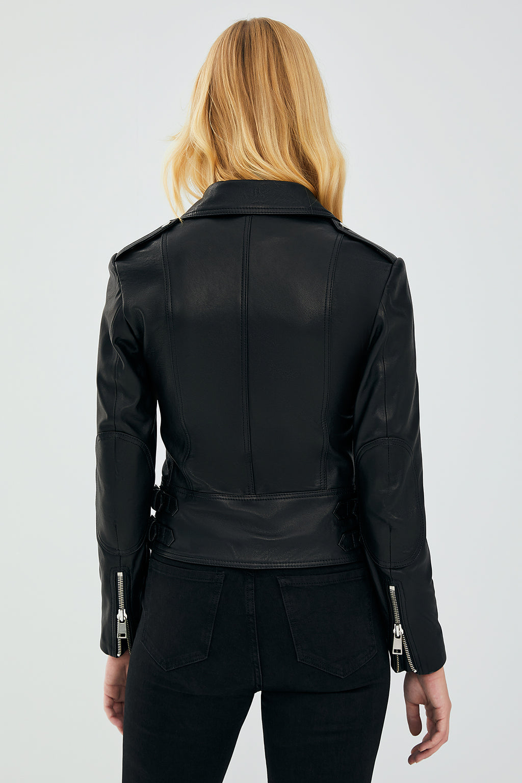 Latoya Kadın Siyah Slim-Fit Biker Deri Ceket