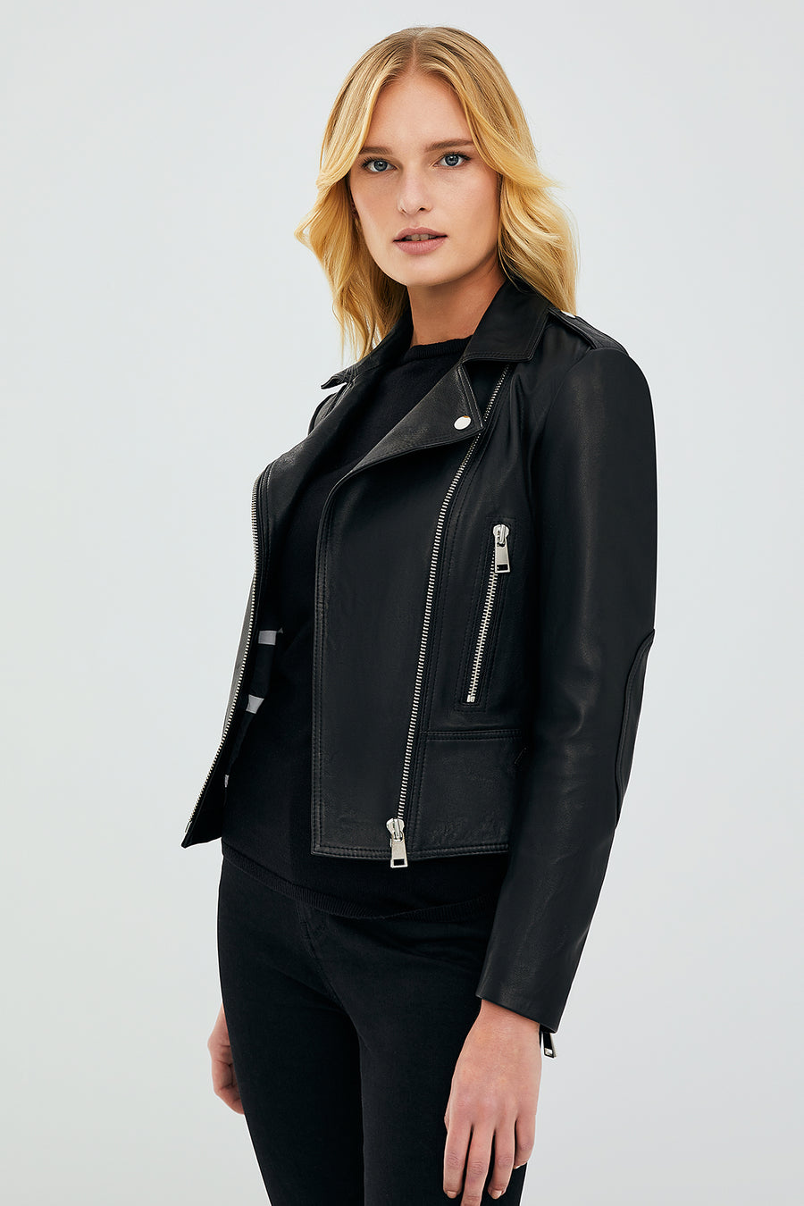 Latoya Kadın Siyah Slim-Fit Biker Deri Ceket