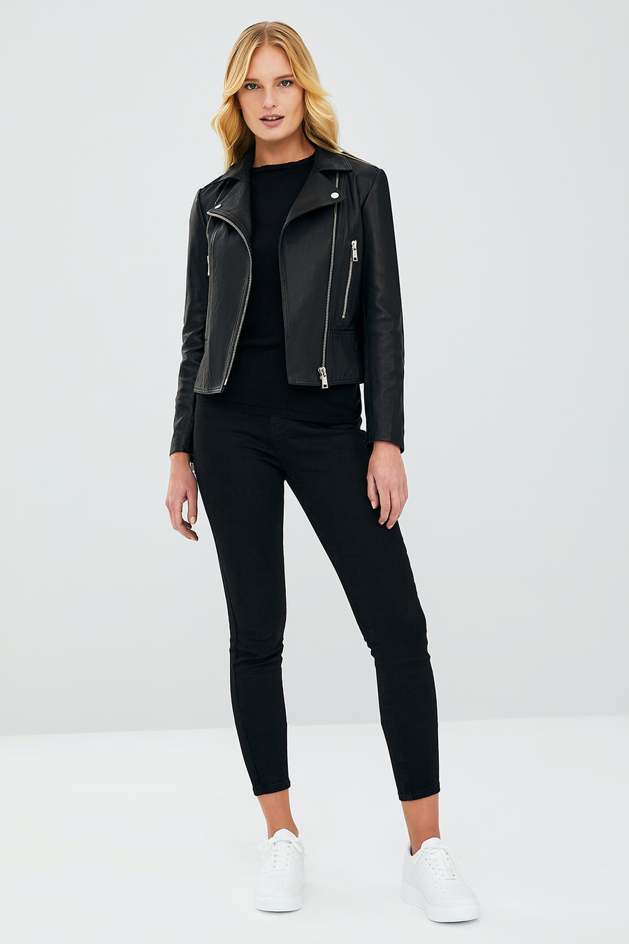 Latoya Kadın Siyah Slim-Fit Biker Deri Ceket