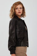 Chloe Kadın Siyah Oversize Deri Ceket | Derimod