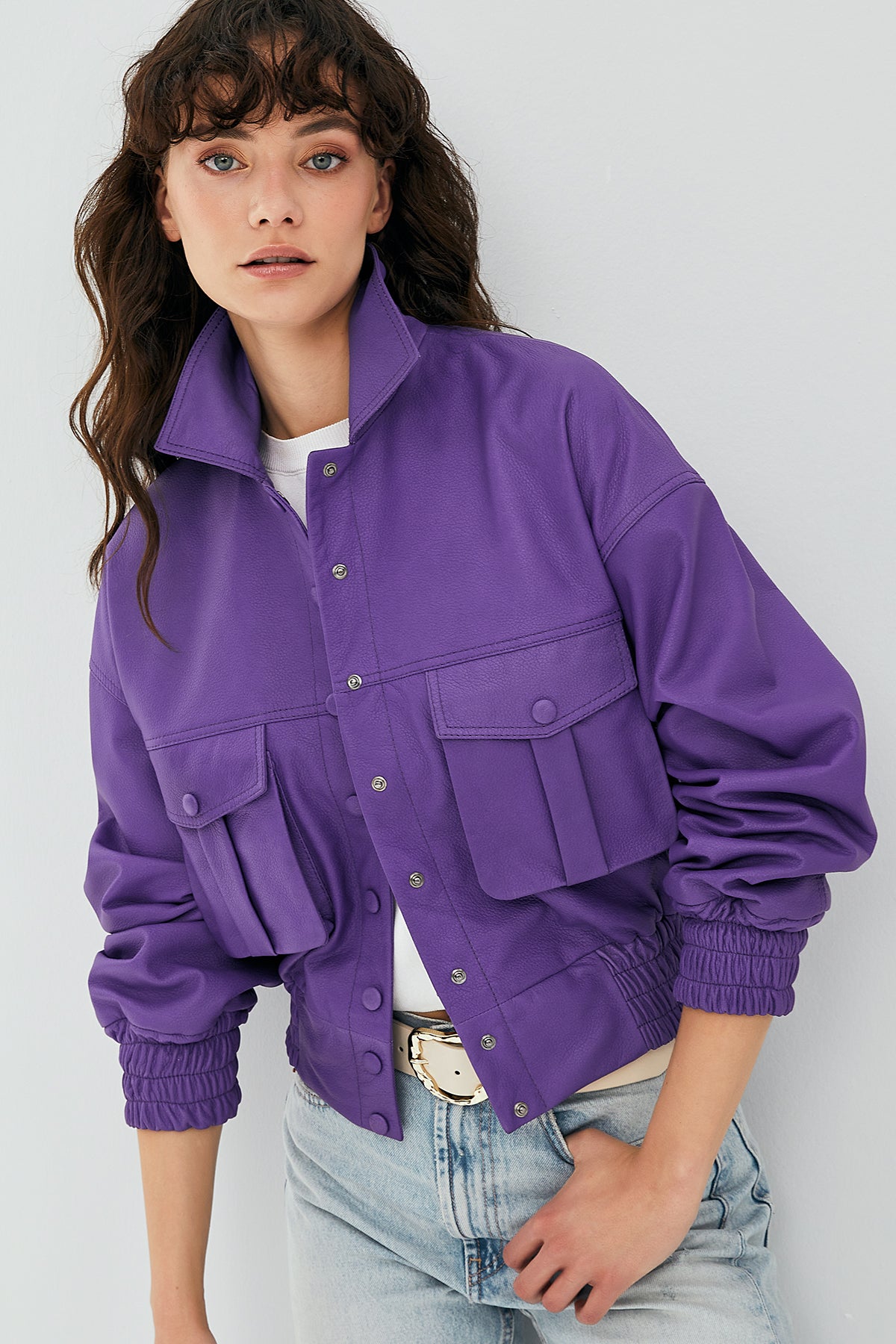 Chloe Kadın Mor Oversize Deri Ceket 23SGD5061FT | Derimod