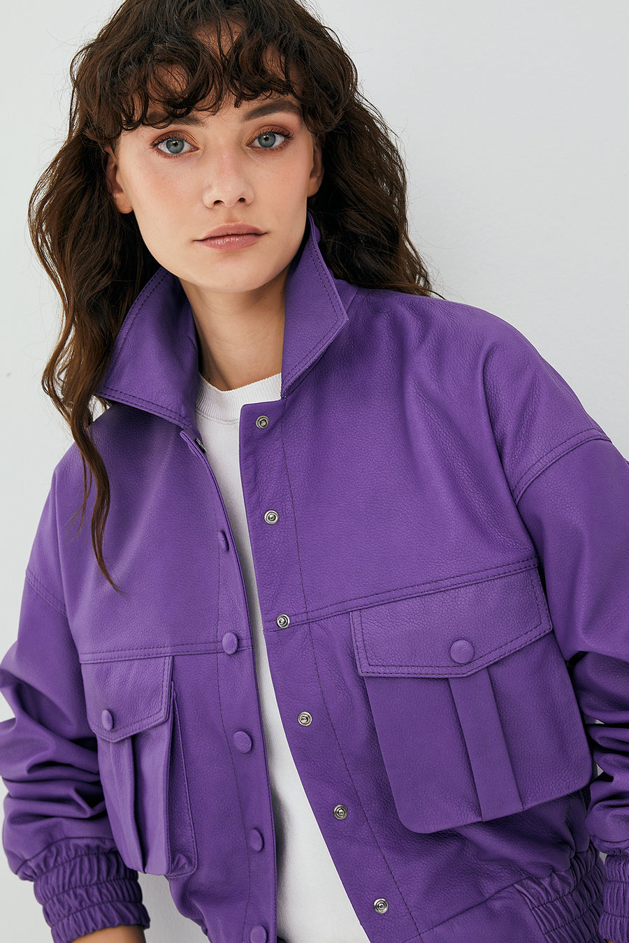 Chloe Kadın Mor Oversize Deri Ceket
