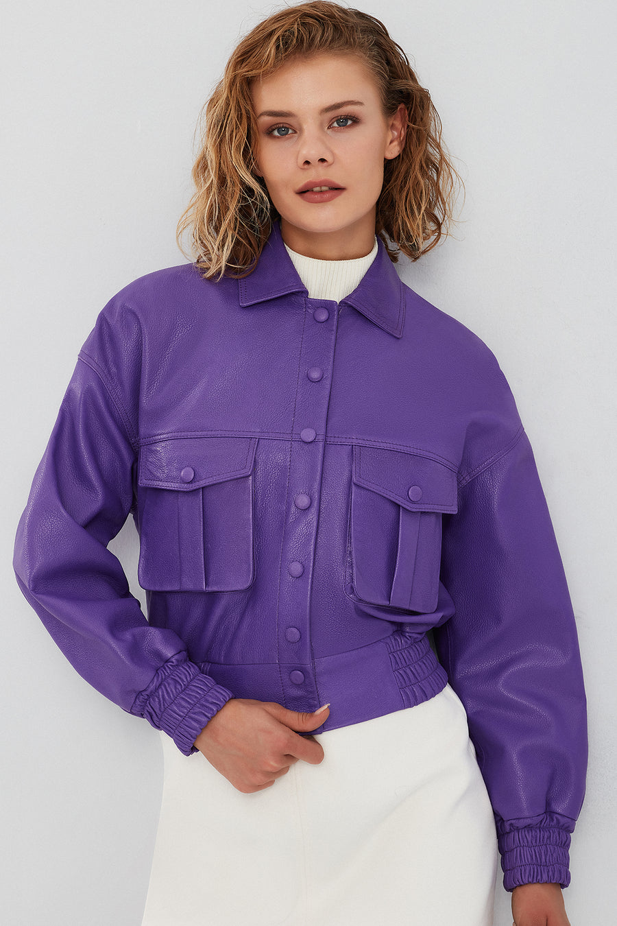 Chloe Kadın Mor Oversize Deri Ceket