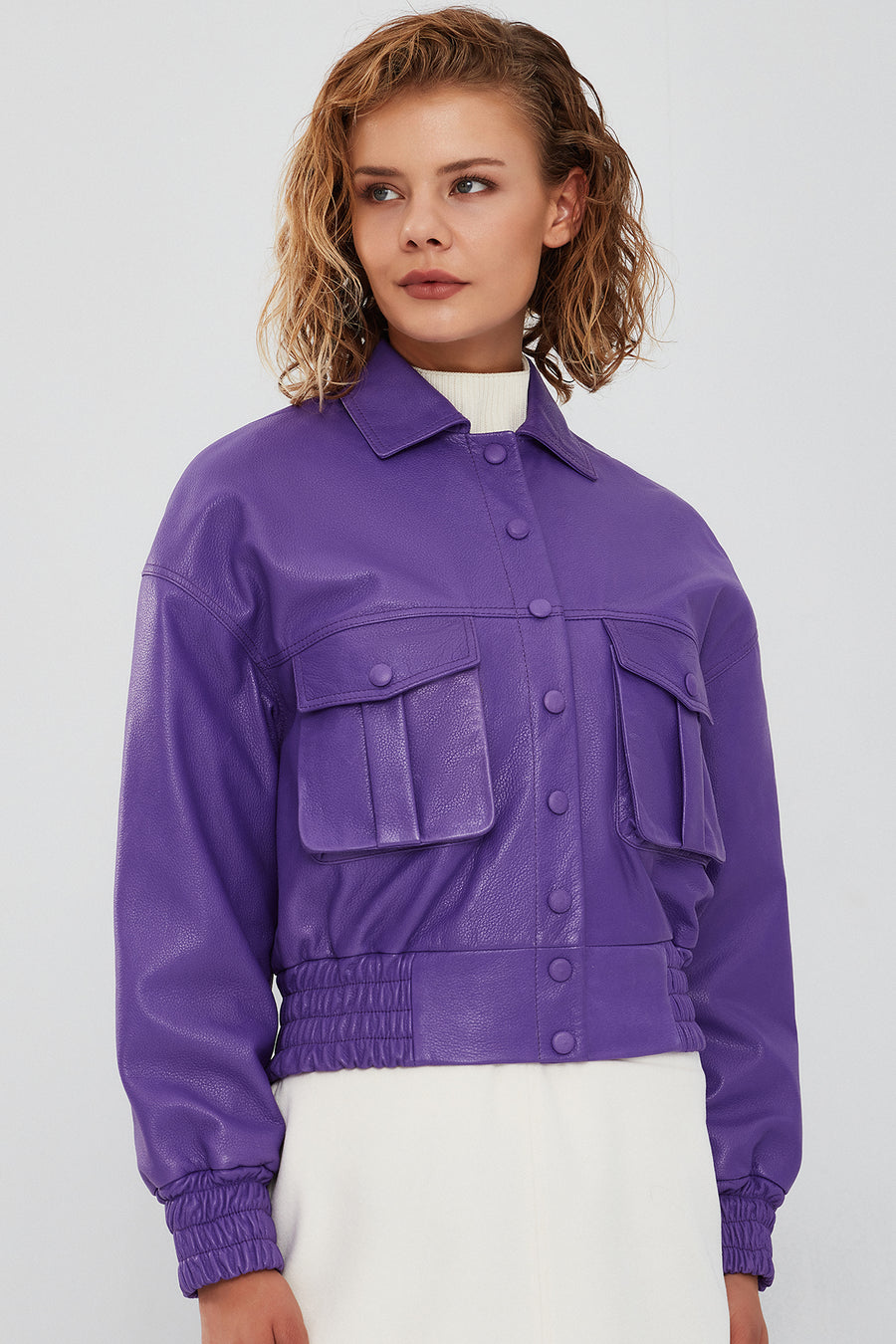 Chloe Kadın Mor Oversize Deri Ceket