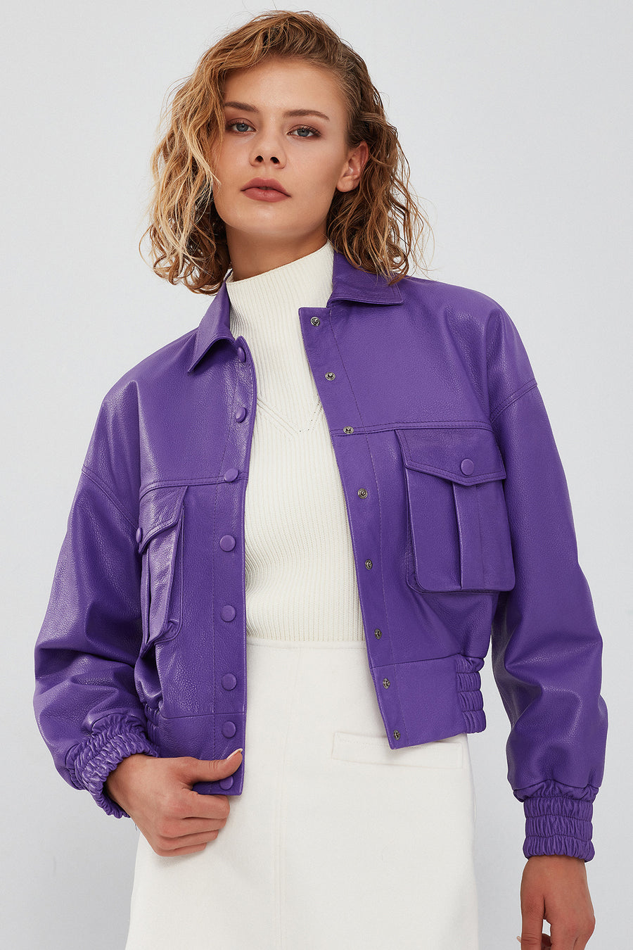 Chloe Kadın Mor Oversize Deri Ceket