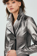 Joy Gümüş Kadın Biker Kısa Deri Ceket | Derimod