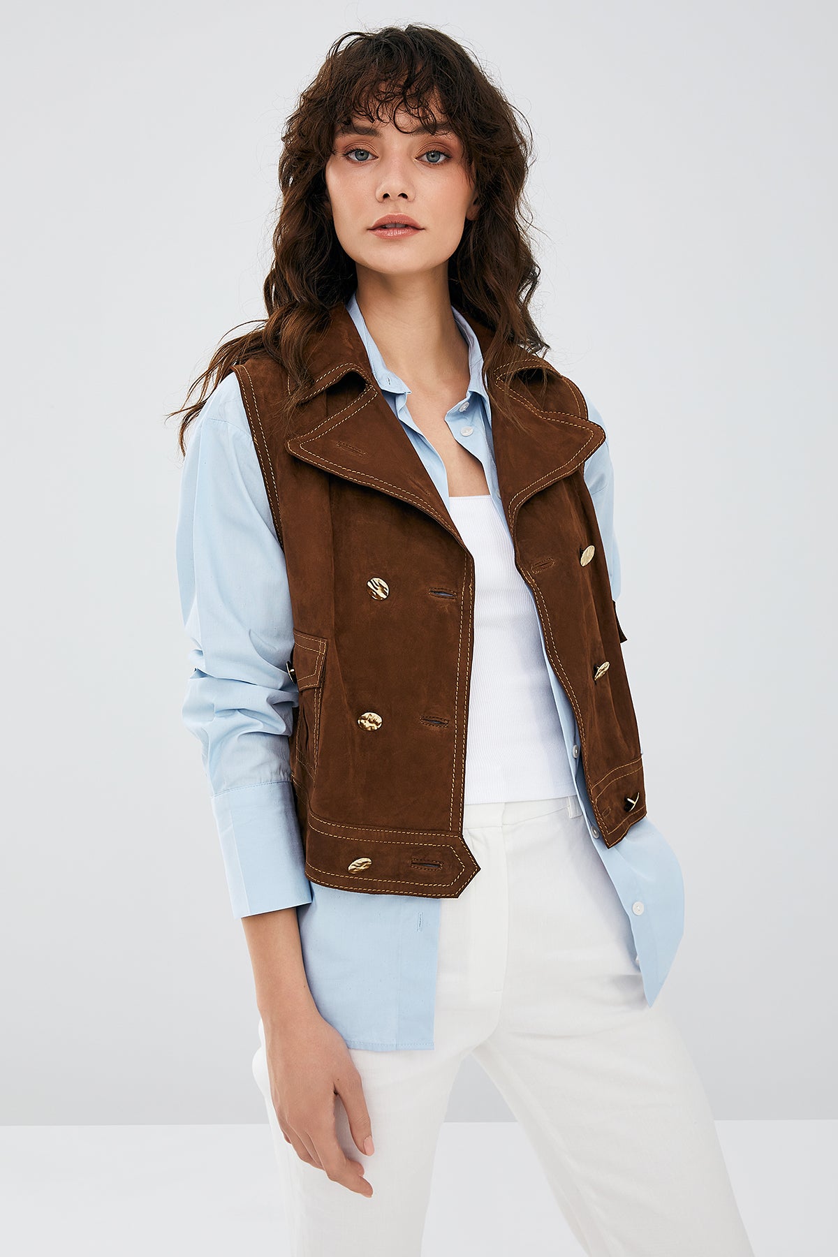 Rio Women's Brown Suede Leather Vest 23SGD508410 | Derimod