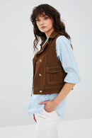 Rio Women's Brown Suede Leather Vest | Derimod