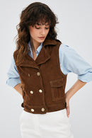 Rio Women's Brown Suede Leather Vest | Derimod