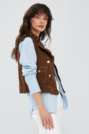 Rio Women's Brown Suede Leather Vest | Derimod