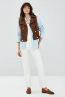 Rio Women's Brown Suede Leather Vest | Derimod