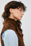 Rio Women's Brown Suede Leather Vest | Derimod