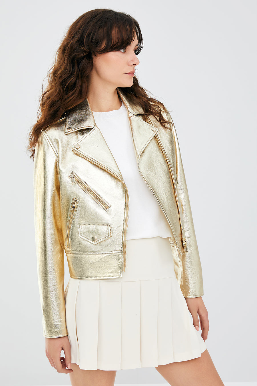 New Look Women's Gold Biker Leather Jacket