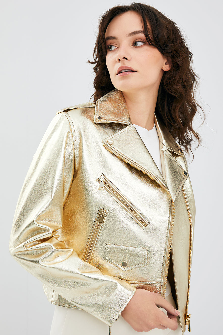 New Look Women's Gold Biker Leather Jacket