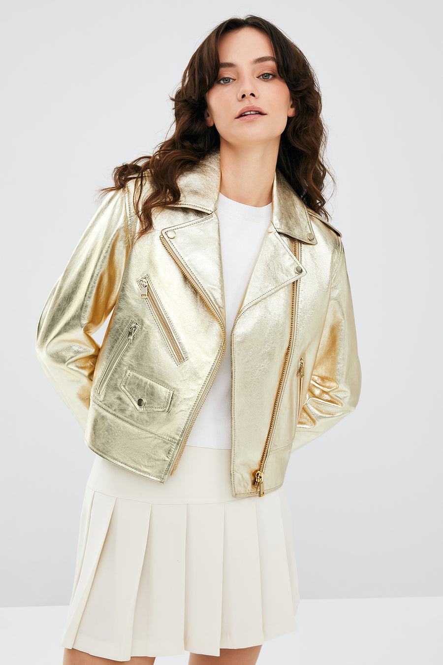 New Look Women's Gold Biker Leather Jacket