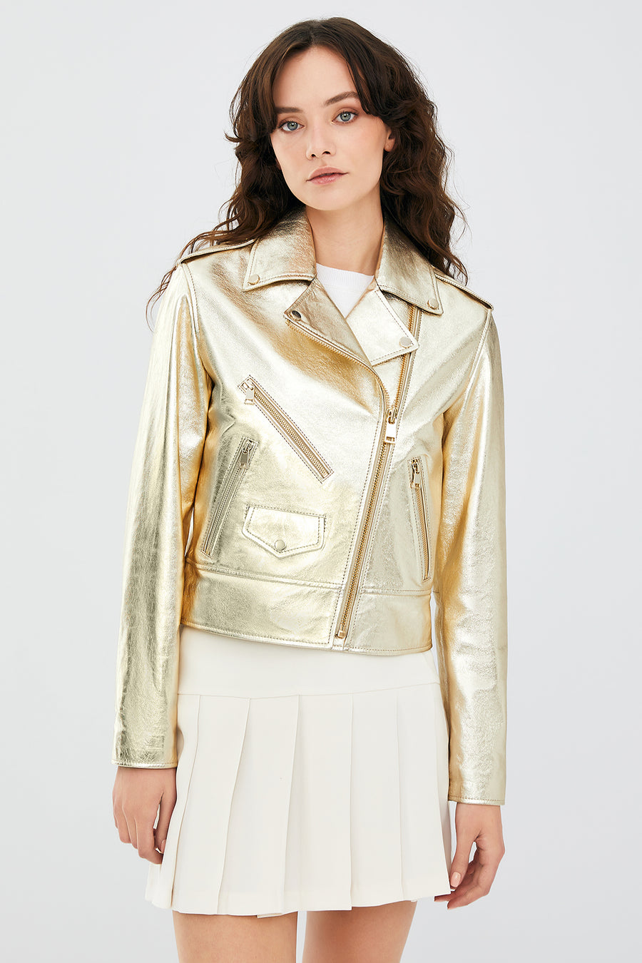 New Look Women's Gold Biker Leather Jacket
