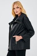 Felicita Women's Black Oversize Leather Jacket | Derimod