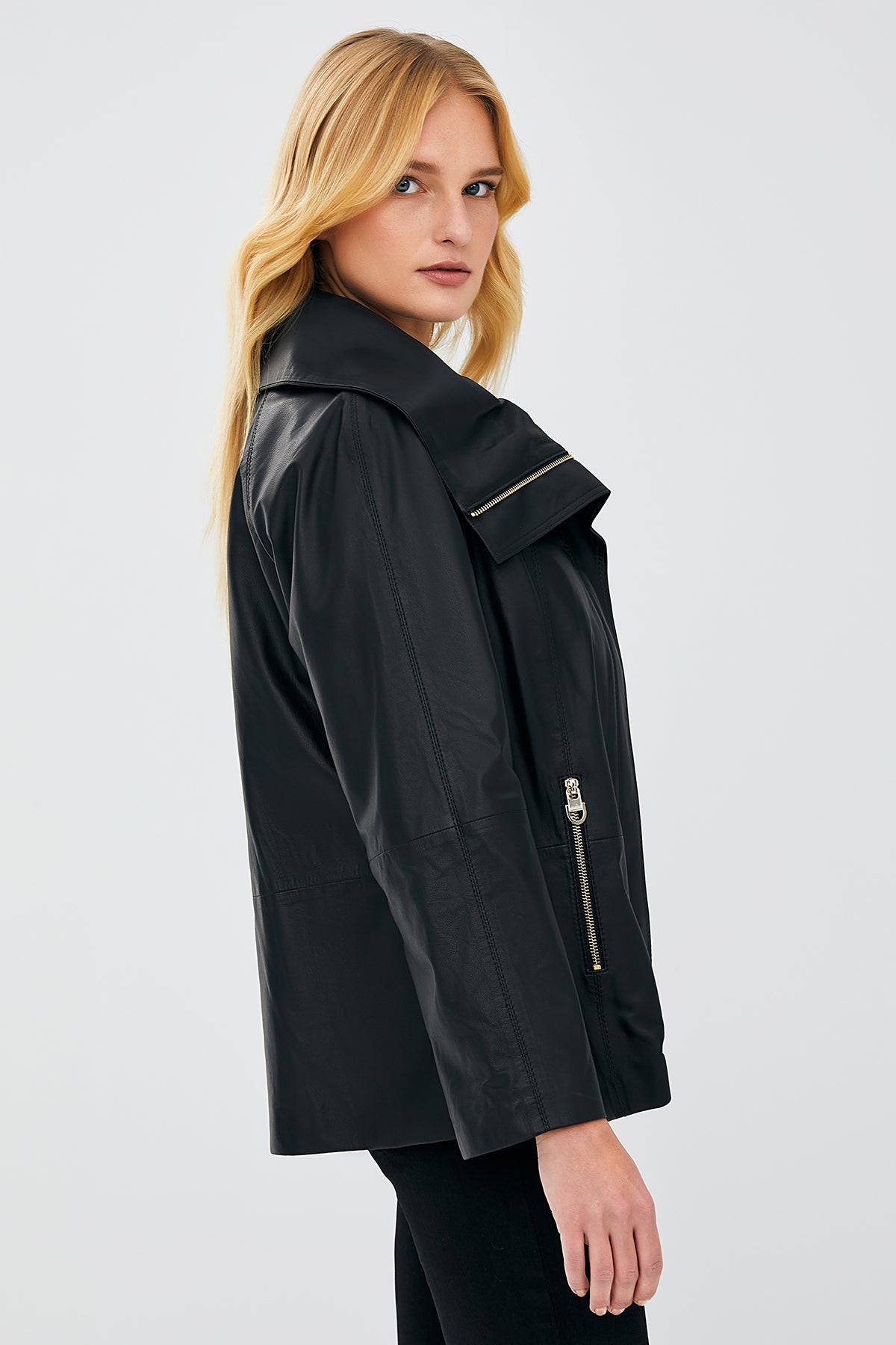 Felicita Kadın Siyah Oversize Deri Ceket