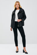 Felicita Women's Black Oversize Leather Jacket | Derimod