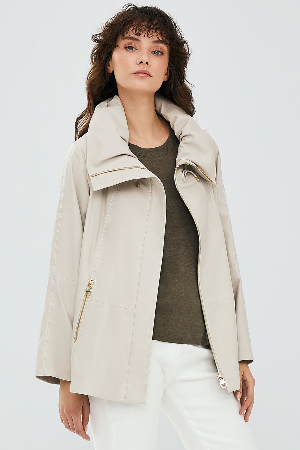 Felicita Women's Ecru Oversize Leather Jacket 23SGD5089FH | Derimod