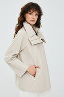 Felicita Women's Ecru Oversize Leather Jacket | Derimod