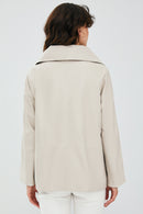 Felicita Women's Ecru Oversize Leather Jacket | Derimod