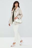 Felicita Women's Ecru Oversize Leather Jacket | Derimod