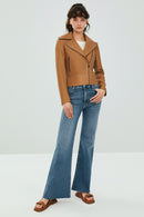 Petra Kadın Taba Biker Deri Ceket | Derimod