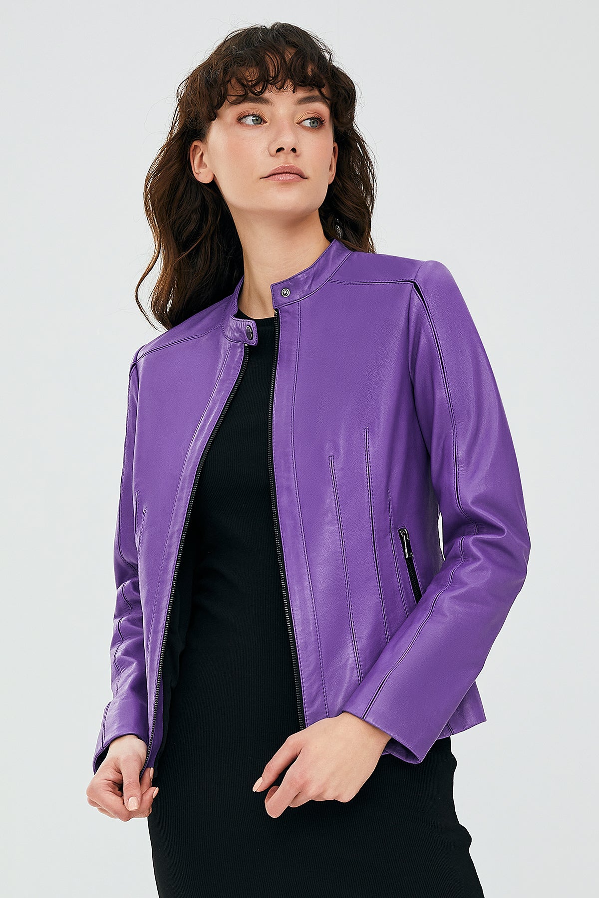 Joel Kadın Mor Slim-Fit Kısa Deri Ceket 23SGD5777U4 | Derimod