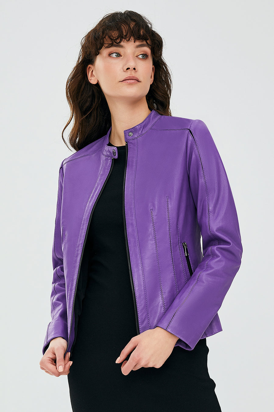 Joel Kadın Mor Slim-Fit Kısa Deri Ceket 23SGD5777U4 | Derimod