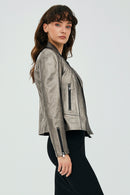 Kiara Kadın Gümüş Biker Deri Ceket | Derimod