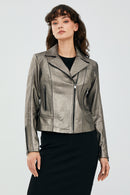 Kiara Kadın Gümüş Biker Deri Ceket | Derimod