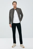 New Durant Erkek Gri Slim-Fit Deri Ceket | Derimod