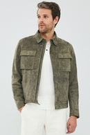 Kante Erkek Koyu Yeşil Süet Deri Ceket | Derimod