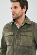 Kante Erkek Koyu Yeşil Süet Deri Ceket | Derimod