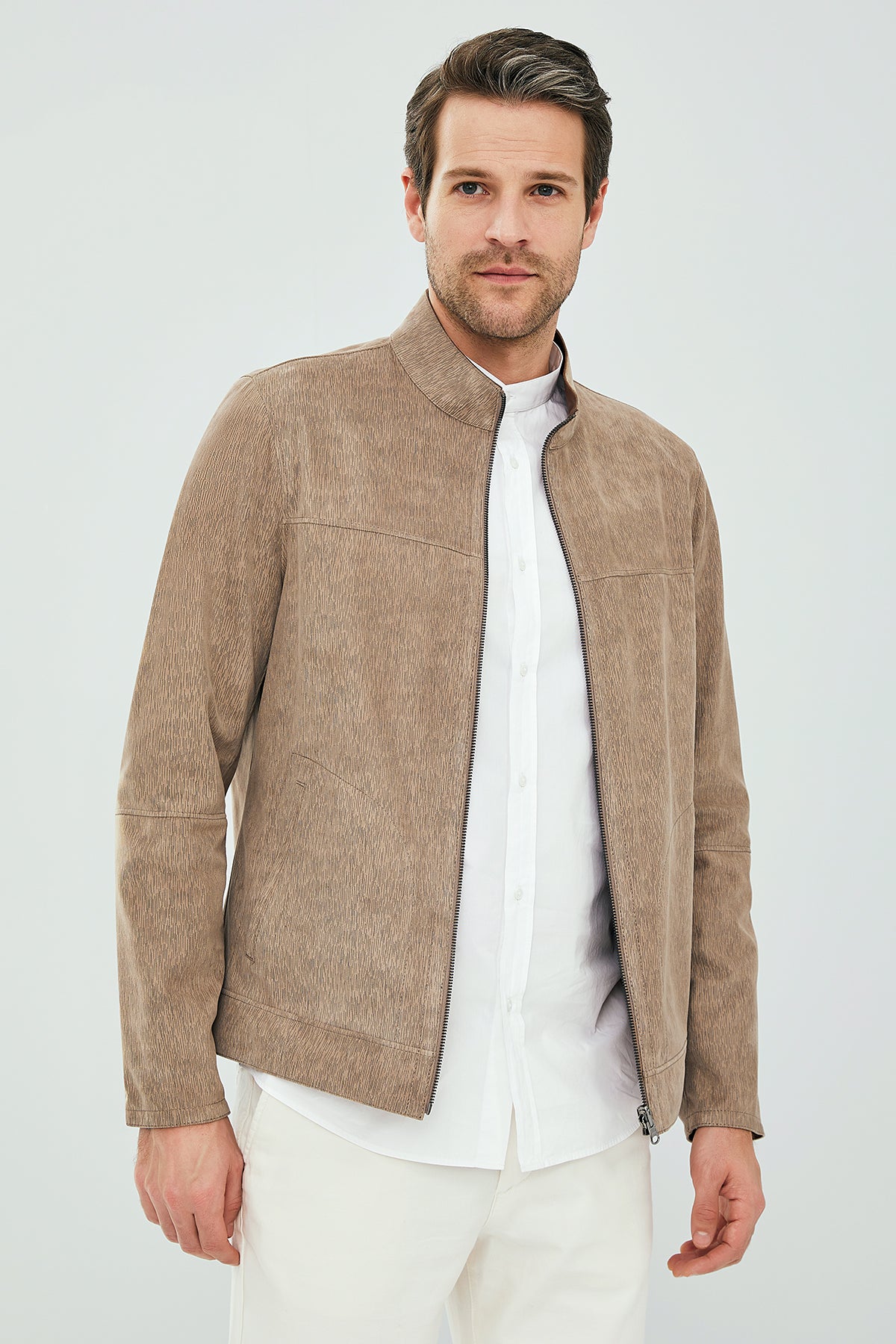 Diego Erkek Bej Çift Taraflı Spor Deri Ceket 23SGD6480P6 | Derimod