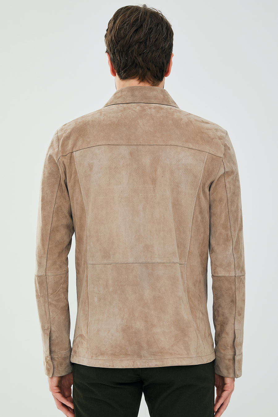 Navas Men's Beige Shirt Style Suede Leather Jacket