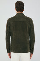 Navas Men Green Shirt Style Suede Leather Jacket | Derimod