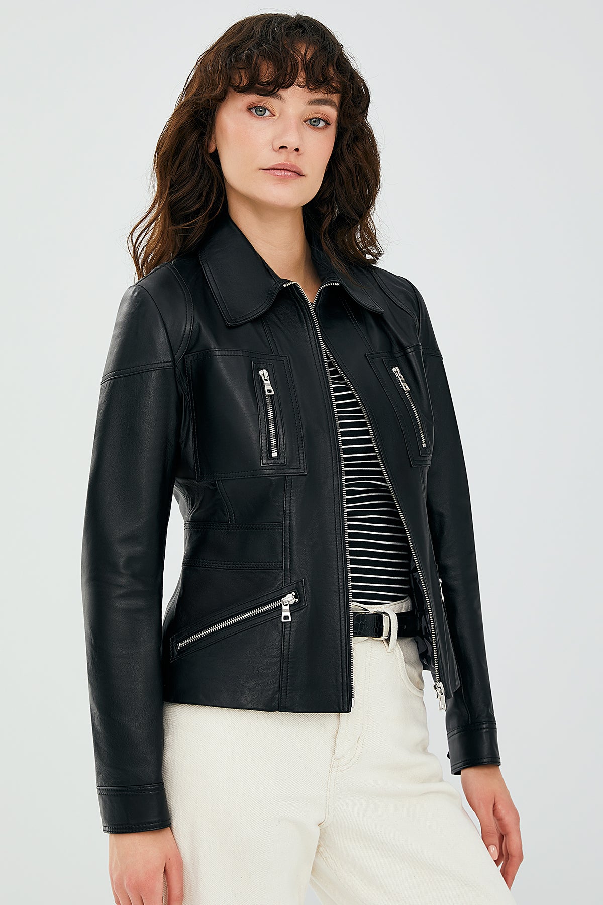 Hannah Kadın Siyah Regular Kısa Deri Ceket 23SGE50571M | Derimod