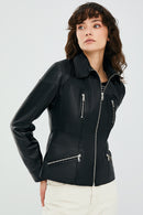 Hannah Kadın Siyah Regular Kısa Deri Ceket | Derimod