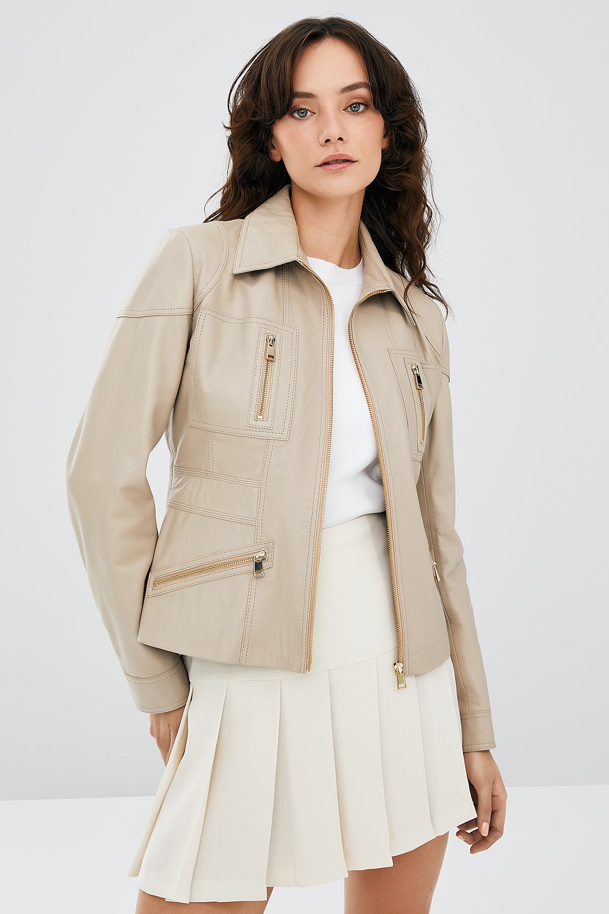 Hannah Kadın Taş Rengi Deri Ceket 23SGE5057R3 | Derimod