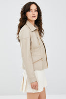 Hannah Kadın Taş Rengi Deri Ceket | Derimod