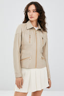 Hannah Kadın Taş Rengi Deri Ceket | Derimod