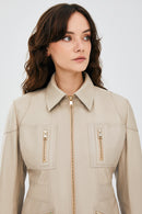 Hannah Kadın Taş Rengi Deri Ceket | Derimod