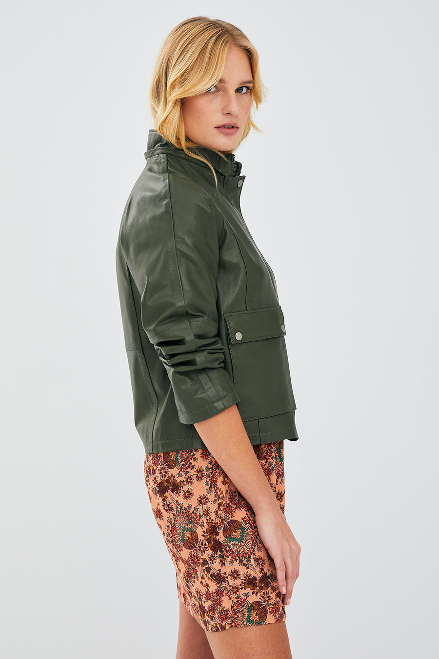 Gloria Women's Khaki Oversize Leather Jacket