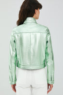 Jill Women's Mint Green Short Leather Jacket | Derimod
