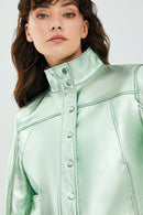 Jill Women's Mint Green Short Leather Jacket | Derimod