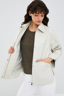 Karen Kadın Bej Oversize Deri Ceket | Derimod