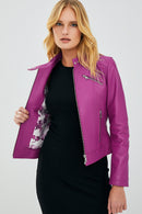 Kylie Kadın Fuşya Deri Ceket | Derimod