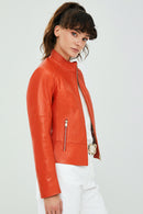Mary Women's Orange Leather Jacket | Derimod